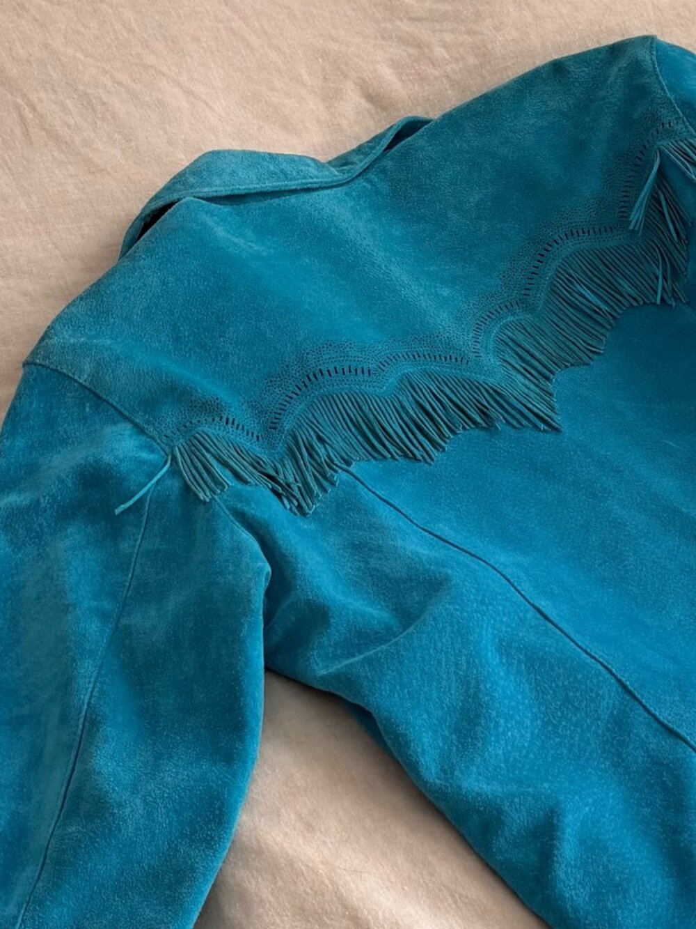 Vintage Blue Suede Fringe Button Down | 70s Western